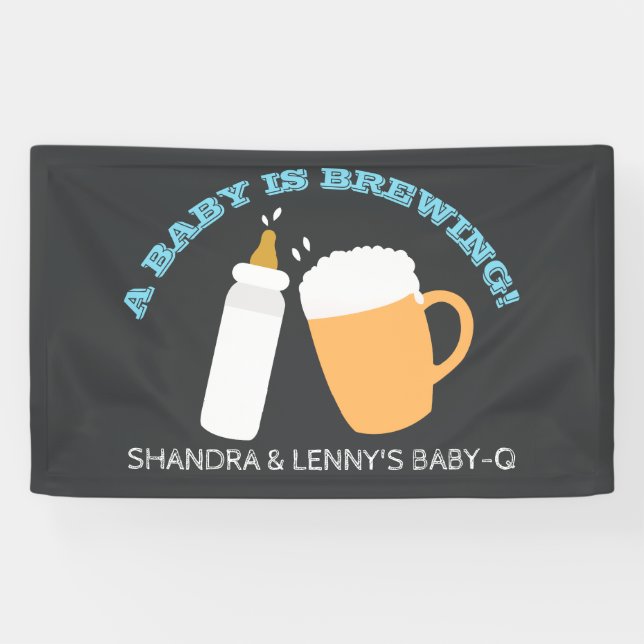 Boy BABY-Q A Baby is Brewing Custom Banner (Horizontal)