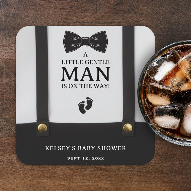 Boy Baby Shower A Little Gentleman Suspenders Square Paper Coaster (Creator Uploaded)