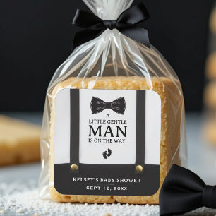 Boy Baby Shower A Little Gentleman Suspenders Square Sticker