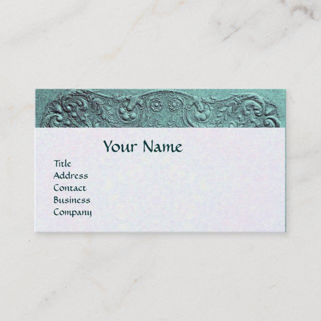 BOY BABY SHOWER ANTIQUE BLUE FLORAL MONOGRAM BUSINESS CARD (Front)