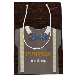 Boy baby shower autum fall blue burlap bodysuit medium gift bag