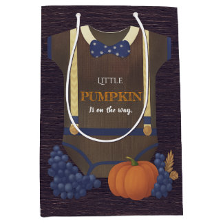 Boy baby shower autum fall blue burlap bodysuit medium gift bag