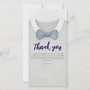 Boy baby shower autum fall blue burlap bodysuit thank you card