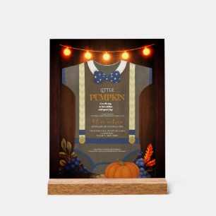 Boy baby shower autum fall blur burlap bodysuit acrylic sign