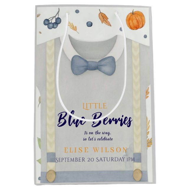 Boy baby shower autum fall burlap bodysuit  medium gift bag (Front)