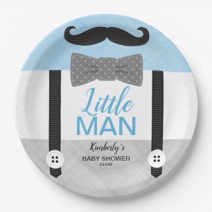 Boy baby shower baby blue gray little man theme paper plate