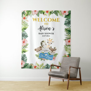 Boy Baby Shower BACKDROP   Cute Gold Safari Friend Tapestry