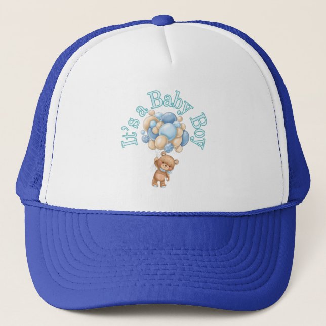 Boy  Baby Shower Bear Trucker Hat (Front)