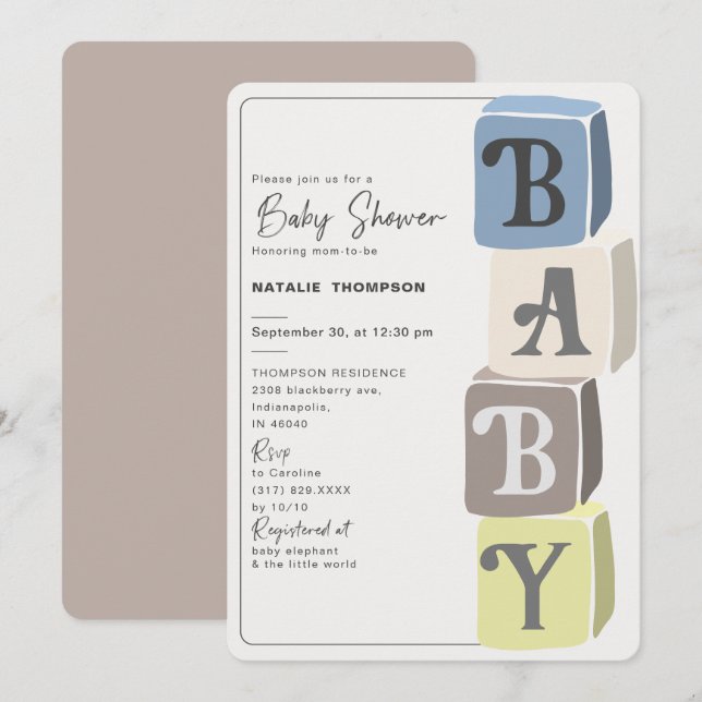 Boy Baby Shower Blocks Invitation (Front/Back)