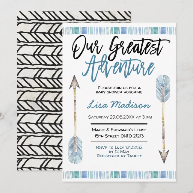 Boy baby shower Blue adventure invitation (Front/Back)