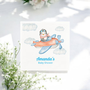Boy Baby Shower Blue Aeroplane Penguin Paper Napki Napkin