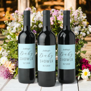 Boy Baby Shower Blue Black  Wine Label