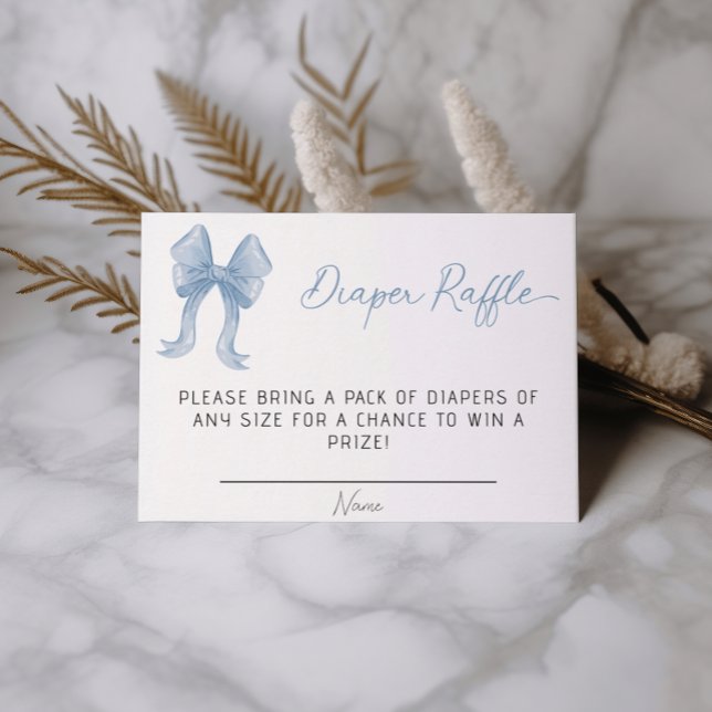 Boy Baby Shower Blue Bow Diaper Raffle Enclosure Card (Creator Uploaded)