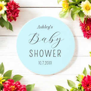 Boy Baby Shower Blue Calligraphy  Coaster