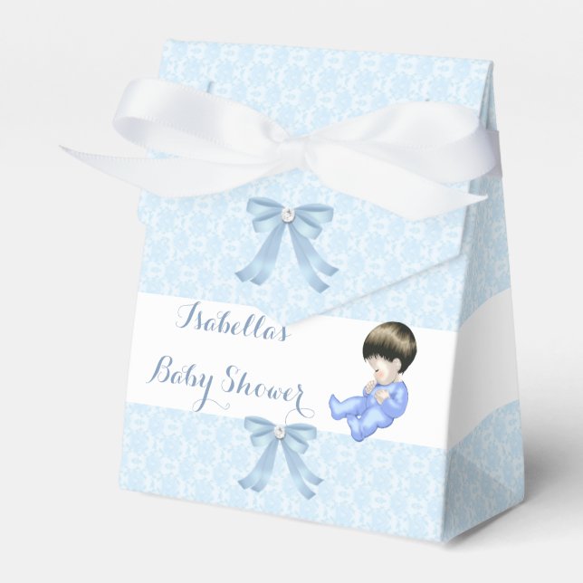 Boy Baby Shower Blue Cute Baby Damask Favour 2 Box (Front Side)