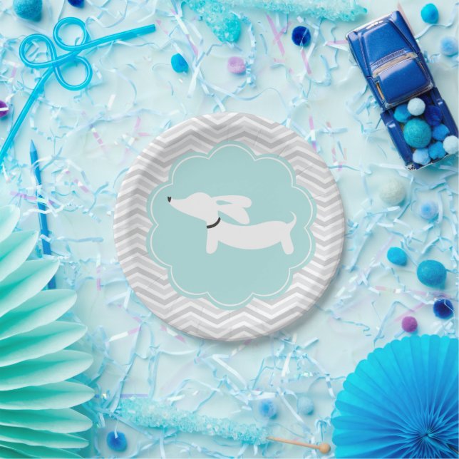 Boy Baby Shower Blue Doxie Dachshund Party Plates (Party)