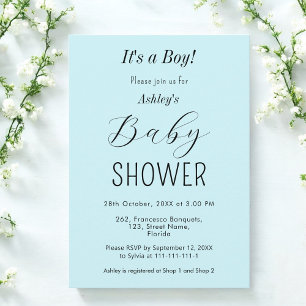 Boy Baby Shower Blue Elegant Invitation