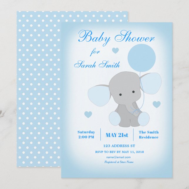 Boy Baby Shower Blue Elephant Invitation (Front/Back)