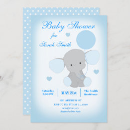 Boy Baby Shower Blue Elephant Invitation