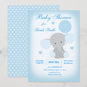 Boy Baby Shower Blue Elephant Invitation