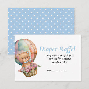 Boy Baby Shower Blue Teddy Balloons Diaper Raffel Invitation