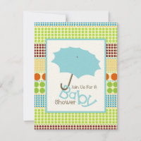 Boy Baby Shower Blue Umbrella & Boho Dots