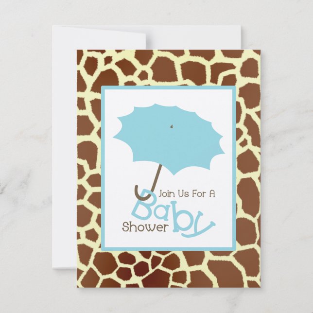 Boy Baby Shower - Blue Umbrella & Giraffe Print Invitation (Front)