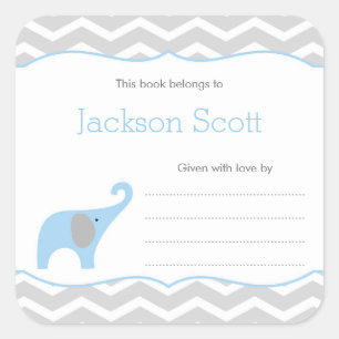 Boy Baby Shower Bookplate, baby's first library Square Sticker