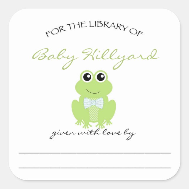 Boy Baby Shower bookplates / little frog Square Sticker (Front)
