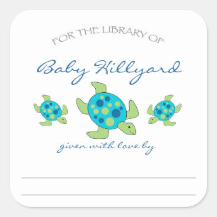 Boy Baby Shower bookplates / sea turtles Square Sticker