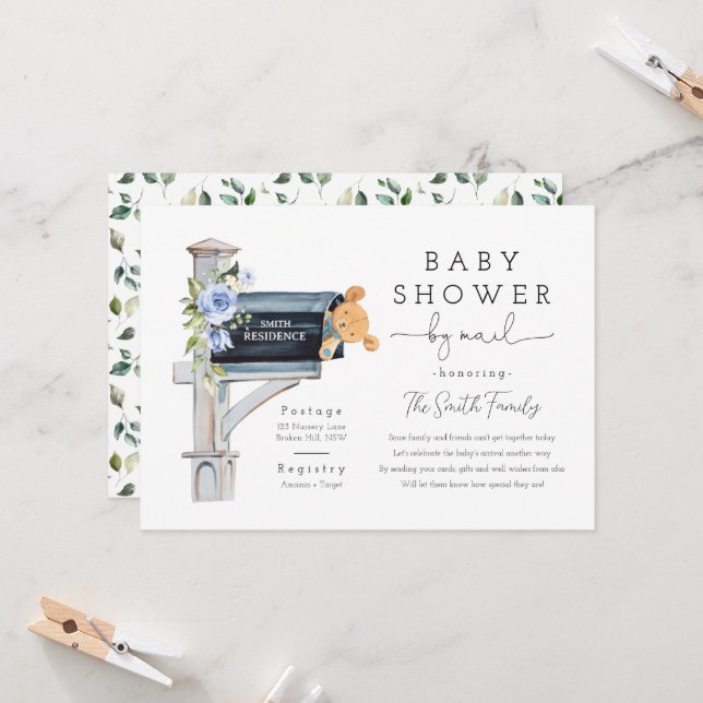 Boy Baby Shower by Mail, Baby Shower Long Distance Invitation (Front/Back In Situ)