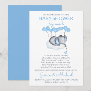 Boy Baby Shower by Mail Blue Elephant on Cloud Invitation