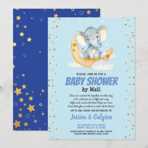 Boy baby shower by mail elephant moon and star invitation