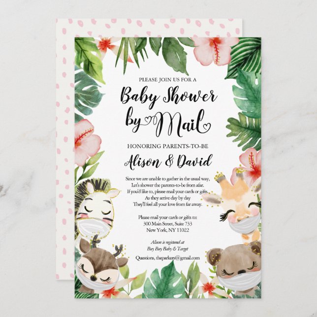 Boy Baby Shower By Mail | Masked Safari Friends Invitation (Front/Back)