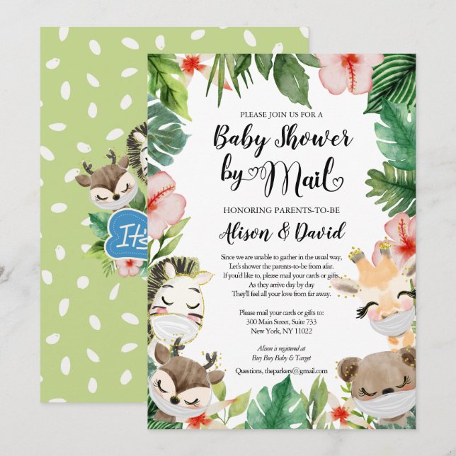 Boy Baby Shower By Mail | Masked Safari Friends Invitation (Front/Back)