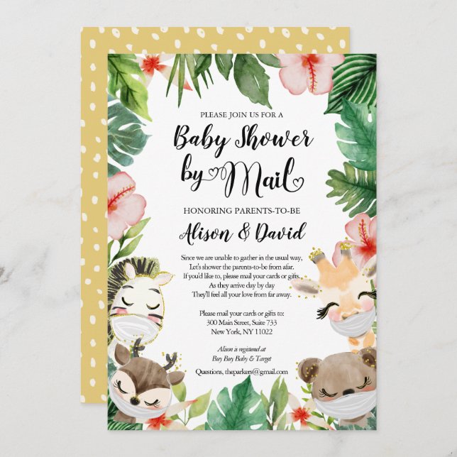 Boy Baby Shower By Mail | Masked Safari Friends Invitation (Front/Back)