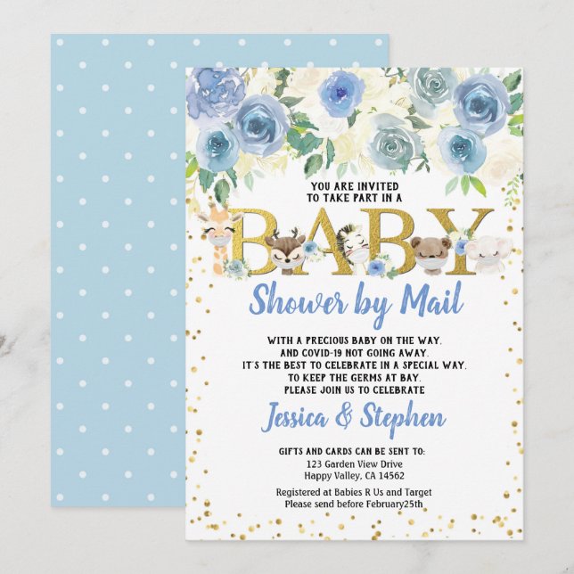 Boy Baby Shower By Mail Pandemic Woodland Animals Invitation (Front/Back)
