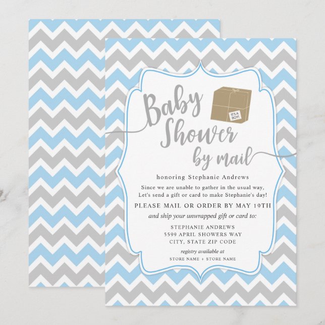 Boy Baby Shower by mail with shipping box Invitation (Front/Back)
