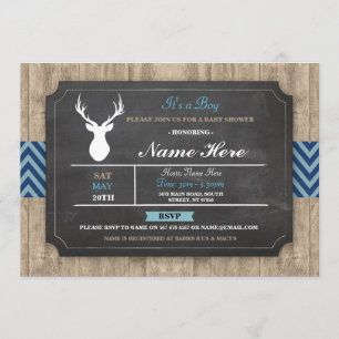 Boy Baby Shower Chalk Rustic Antler Stag Invite