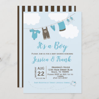 Boy Baby Shower Clothes Line Invitation