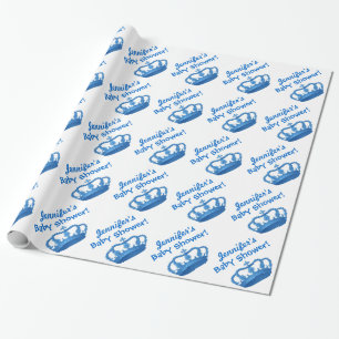 BOY Baby Shower  Custom Name Blue Crown 1 Wrapping Paper