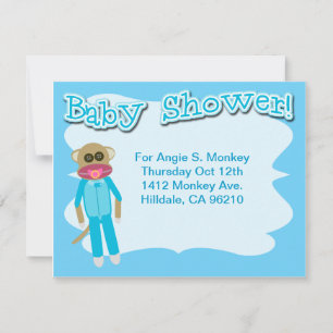 Boy Baby Shower Cute Sockmonkey Art Invitation