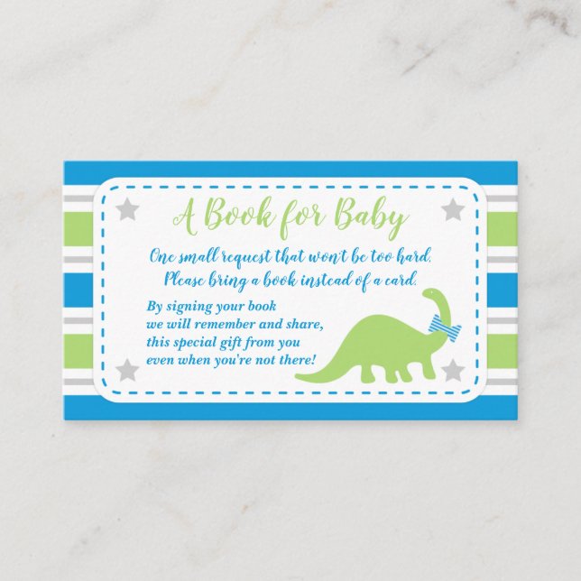 Boy Baby Shower Dinosaur Bring A Book Card (Front)