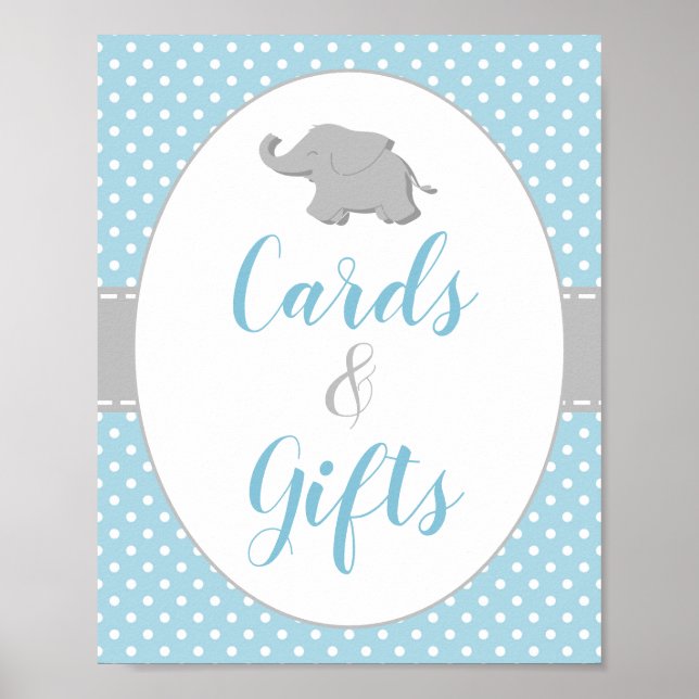 Boy Baby Shower Elephant Blue Cards & Gifts Sign (Front)
