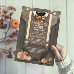 Boy Baby Shower Fall Pumpkin Rustic Burlap Wood Invitation