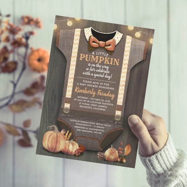 Boy Baby Shower Fall Pumpkin Rustic Burlap Wood Invitation (Creator Uploaded)