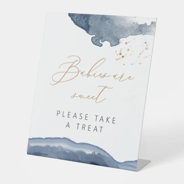 Boy Baby Shower Favour Sign, Blue Treat Favour Sig Pedestal Sign (Front)