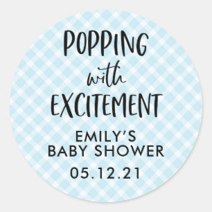 Boy Baby Shower Favour Stickers, Popcorn Classic Round Sticker