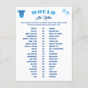 Boy Baby Shower Games Prediction and Advice.  Postcard