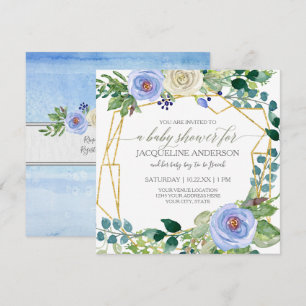 Boy Baby Shower Geometric w Blue n White Roses Invitation